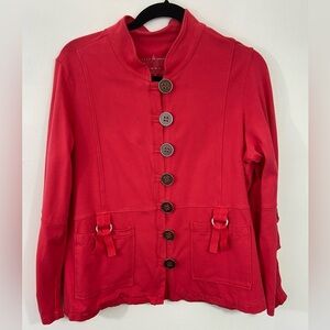 Neon Buddha Coral Button Down Jacket Medium Artsy Boho Cotton Lagenlook